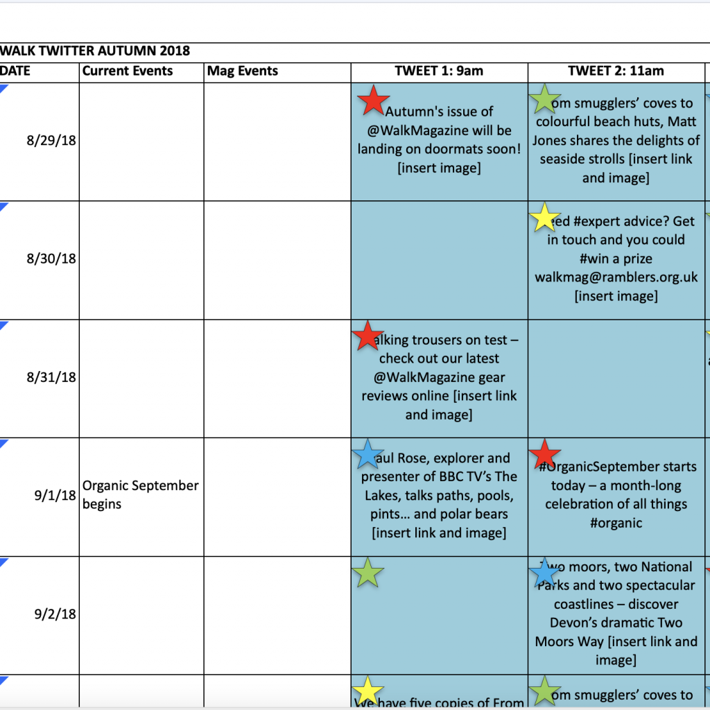 Walk Twitter schedule